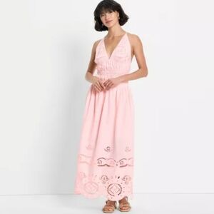 🍵 Future Collective Eyelet Maxi A-Line Dress • Pink